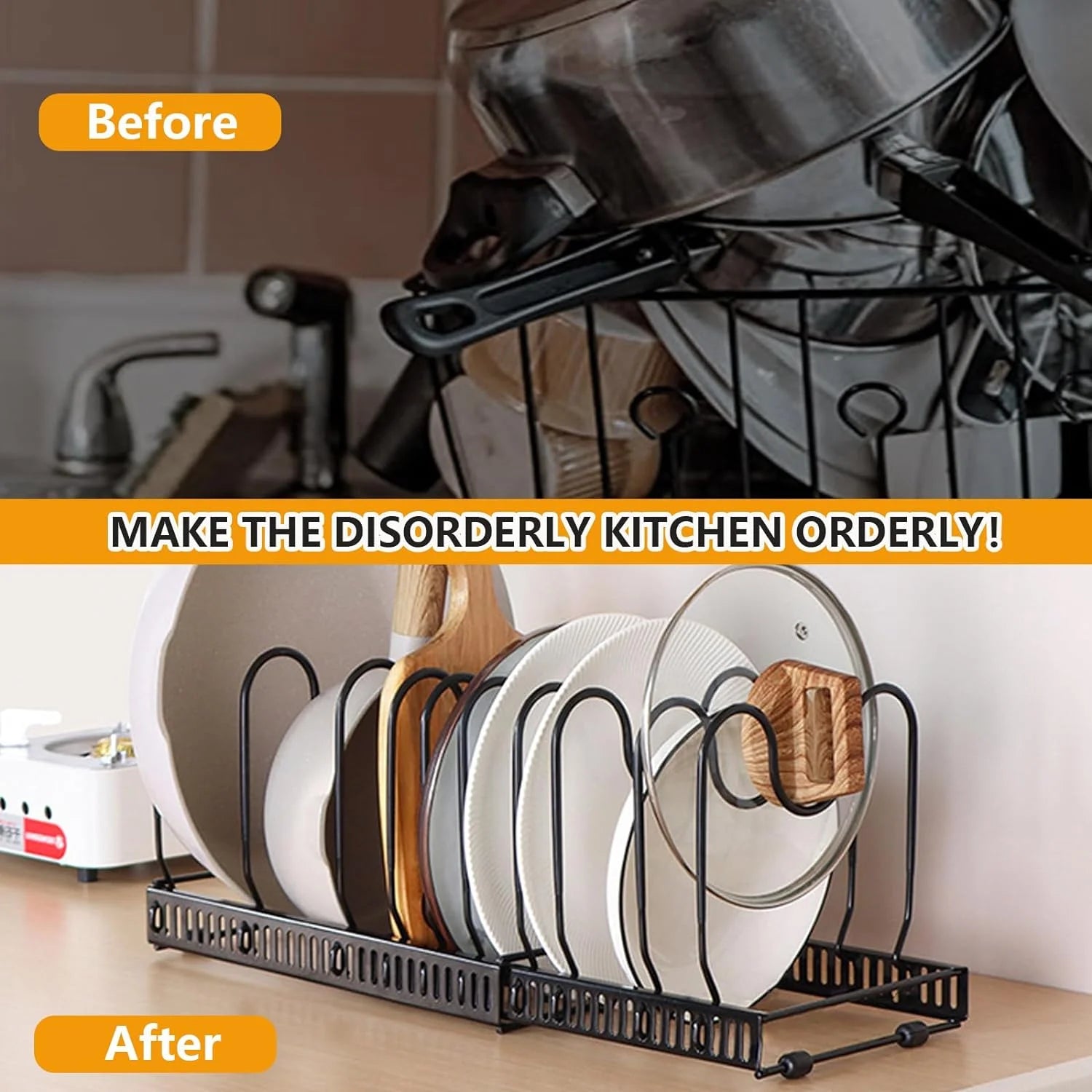 Expandable 2-Pack Pot Lid and Cookware Organizer Rack Set