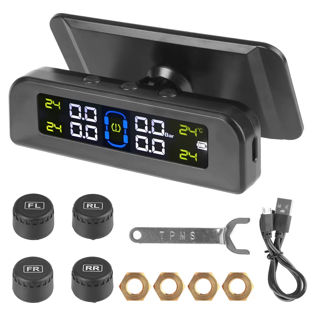 Advanced Solar Tire Pressure Monitoring System with Temperature Alerts - External Battery Version