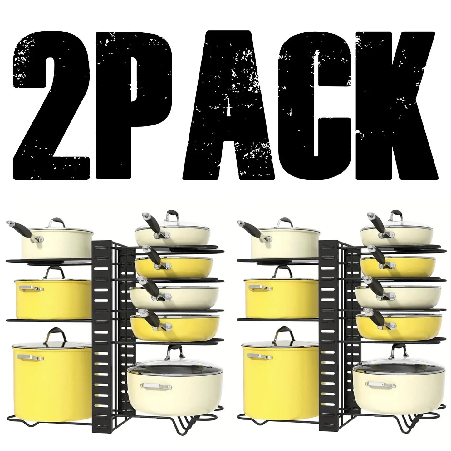 2-Pack Adjustable Pot and Pan Rack Organizers for Kitchen Storage and Organization