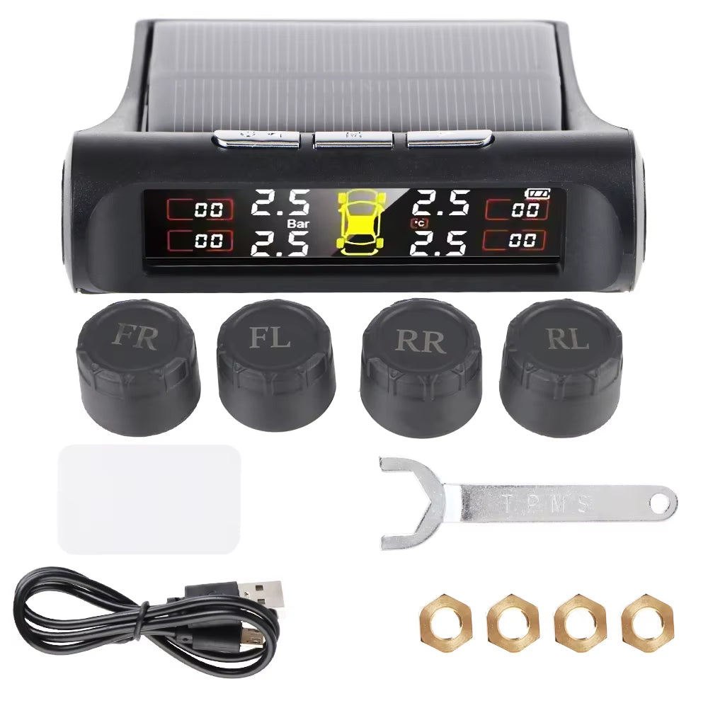 Advanced Solar Tire Pressure Monitoring System with Temperature Alerts - External Battery Version