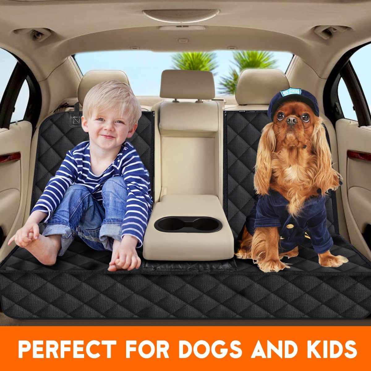 Premium Waterproof Dog Car Seat Cover - Ultimate Back Seat Protector for Pets and Kids - Non-Slip & Adjustable for Most Cars, Trucks, and SUVs - Sleek Black Design