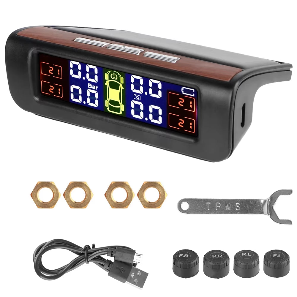 Advanced Solar Tire Pressure Monitoring System with Temperature Alerts - External Battery Version