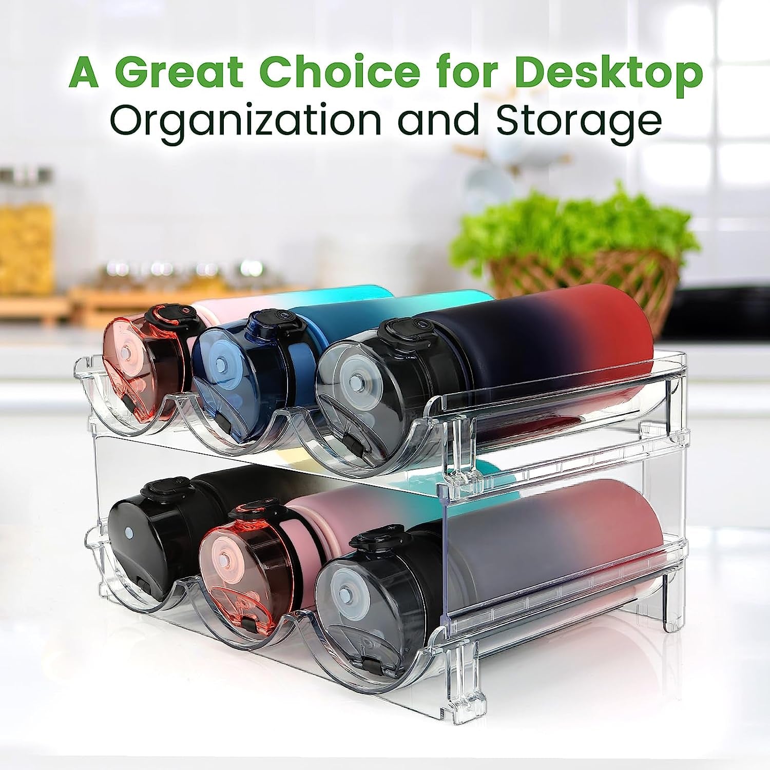 Maximize Your Space with Our Stackable Water Bottle Organizer - 2 Pack Storage Rack for Cabinets and Refrigerators
