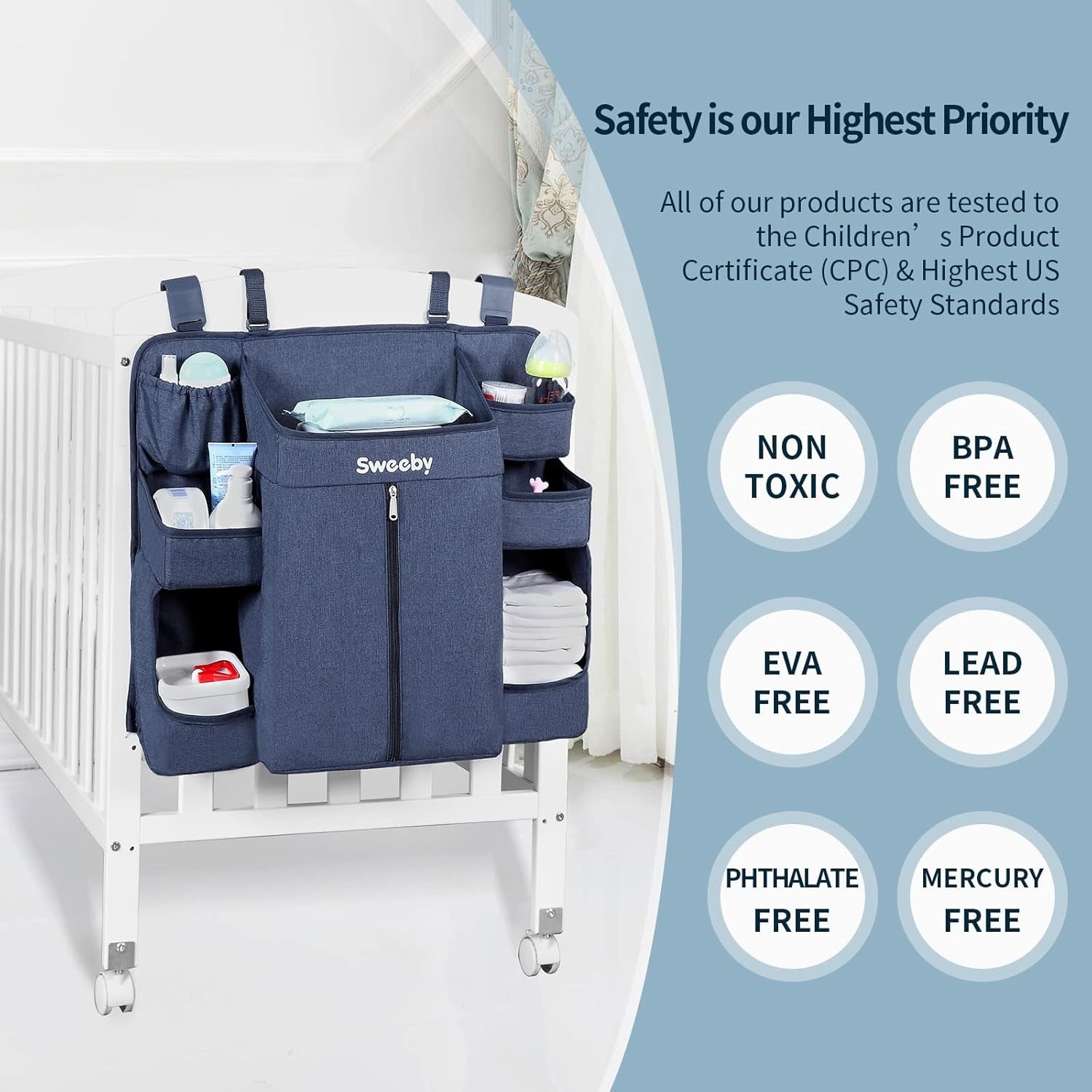 Diaper Organizer for Changing Tables and Cribs - Hanging Caddy for Nursery Essentials