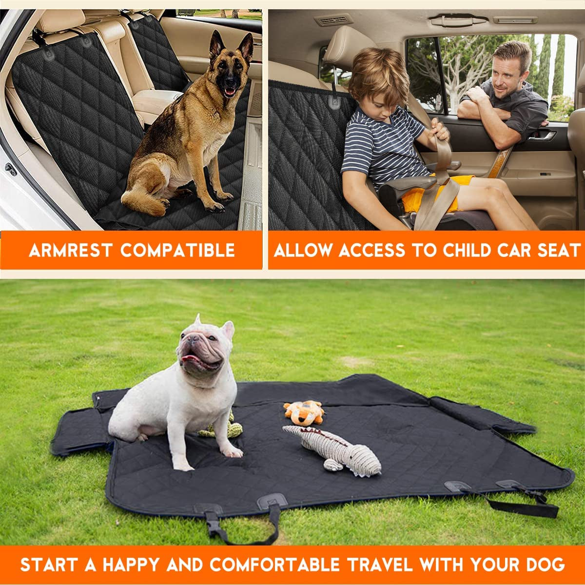 Premium Waterproof Dog Car Seat Cover - Ultimate Back Seat Protector for Pets and Kids - Non-Slip & Adjustable for Most Cars, Trucks, and SUVs - Sleek Black Design