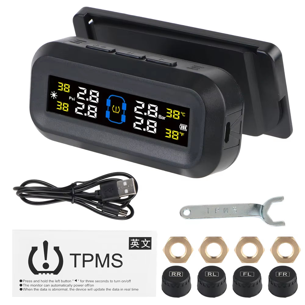 Advanced Solar Tire Pressure Monitoring System with Temperature Alerts - External Battery Version