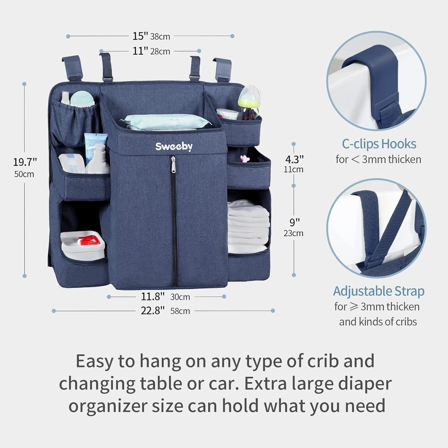 Diaper Organizer for Changing Tables and Cribs - Hanging Caddy for Nursery Essentials