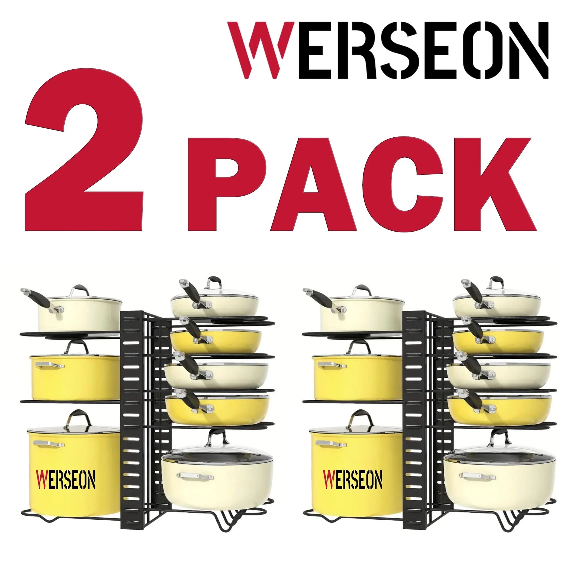 2-Pack Adjustable Pot and Pan Rack Organizers for Kitchen Storage and Organization