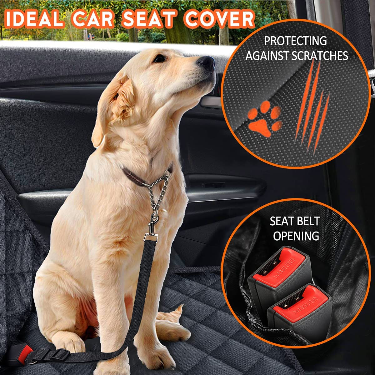 Premium Waterproof Dog Car Seat Cover - Ultimate Back Seat Protector for Pets and Kids - Non-Slip & Adjustable for Most Cars, Trucks, and SUVs - Sleek Black Design