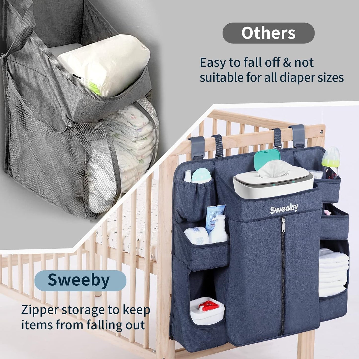 Diaper Organizer for Changing Tables and Cribs - Hanging Caddy for Nursery Essentials