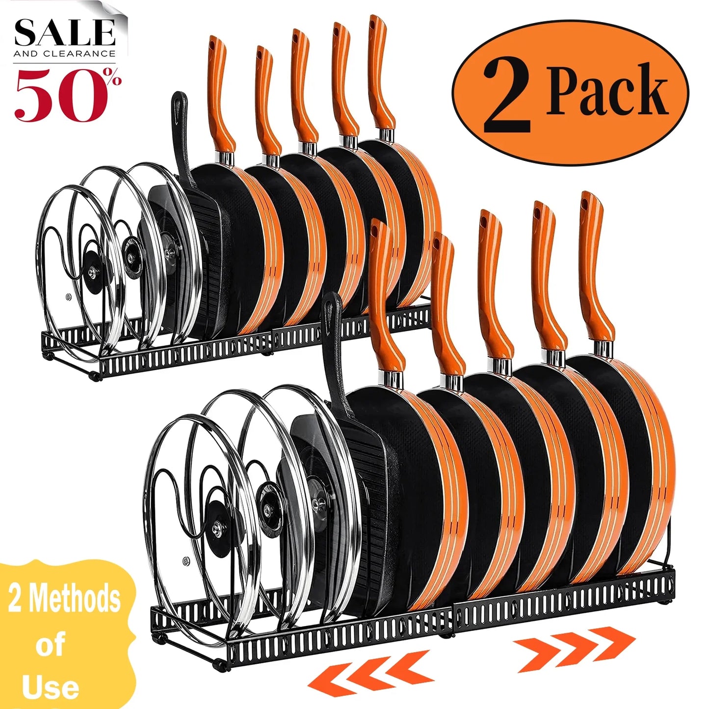 Expandable 2-Pack Pot Lid and Cookware Organizer Rack Set