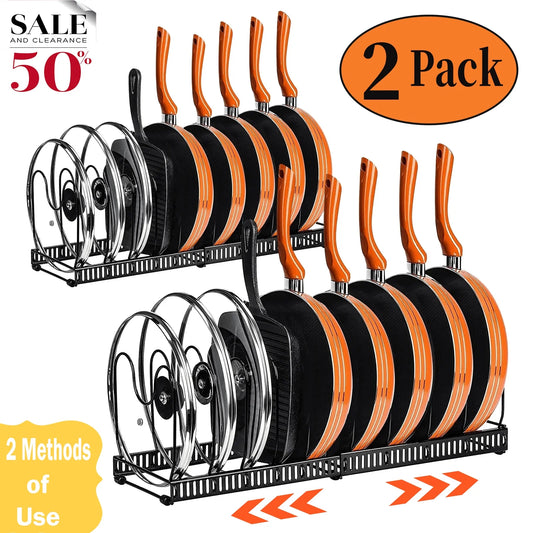 Expandable 2-Pack Pot Lid and Cookware Organizer Rack Set