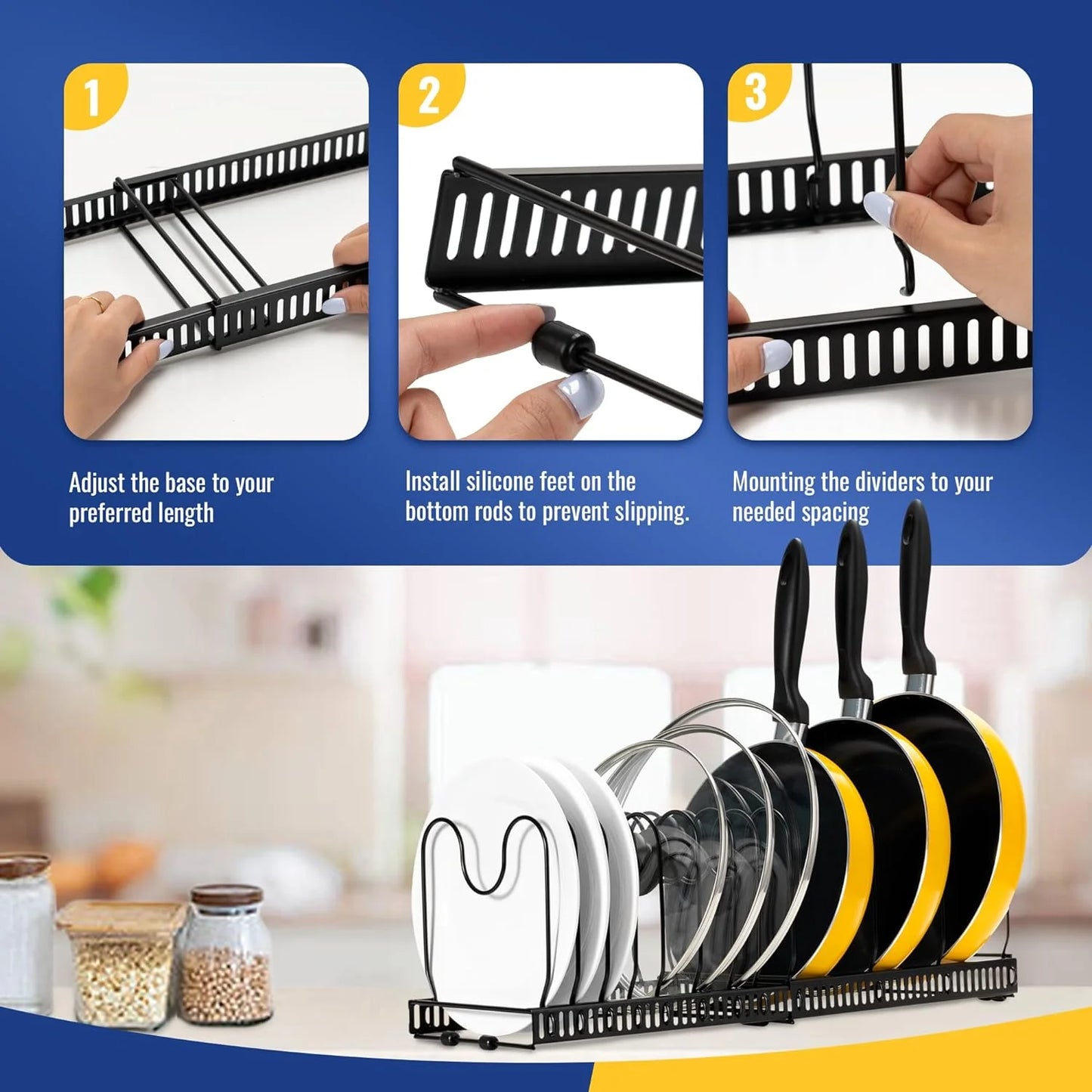 Expandable 2-Pack Pot Lid and Cookware Organizer Rack Set