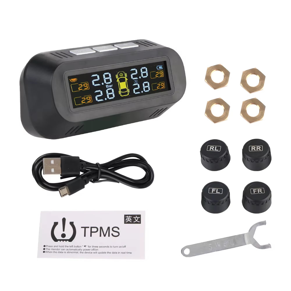 Advanced Solar Tire Pressure Monitoring System with Temperature Alerts - External Battery Version