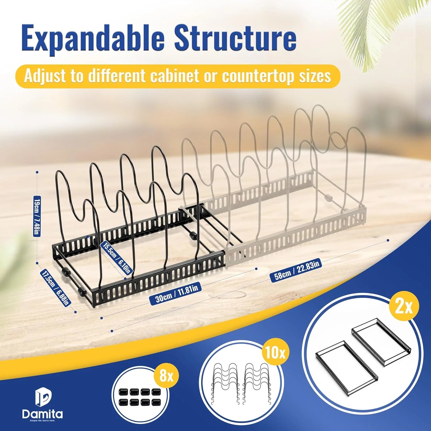 Expandable 2-Pack Pot Lid and Cookware Organizer Rack Set