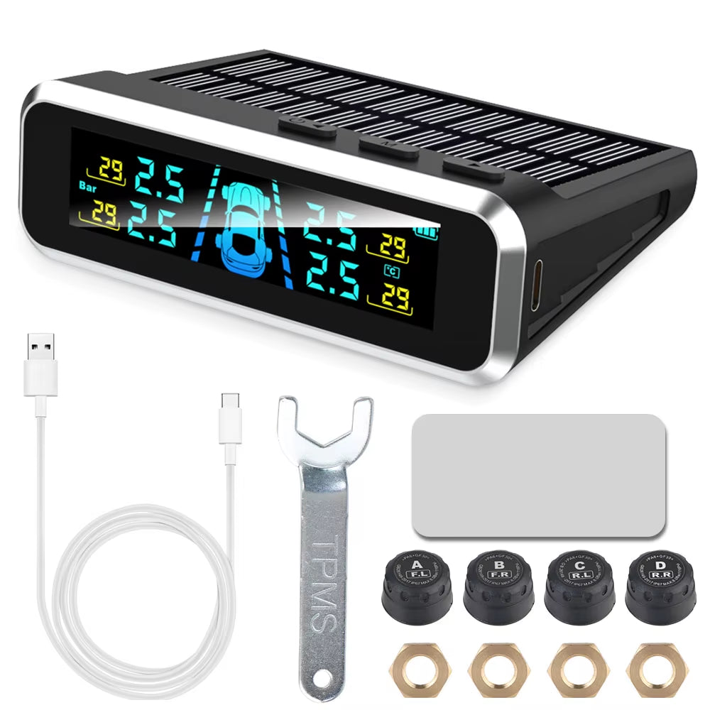 Advanced Solar Tire Pressure Monitoring System with Temperature Alerts - External Battery Version