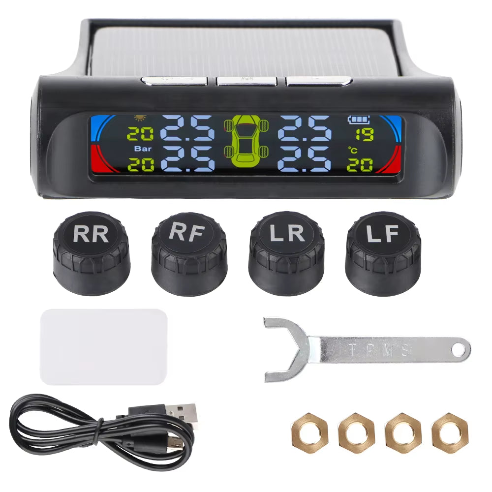 Advanced Solar Tire Pressure Monitoring System with Temperature Alerts - External Battery Version