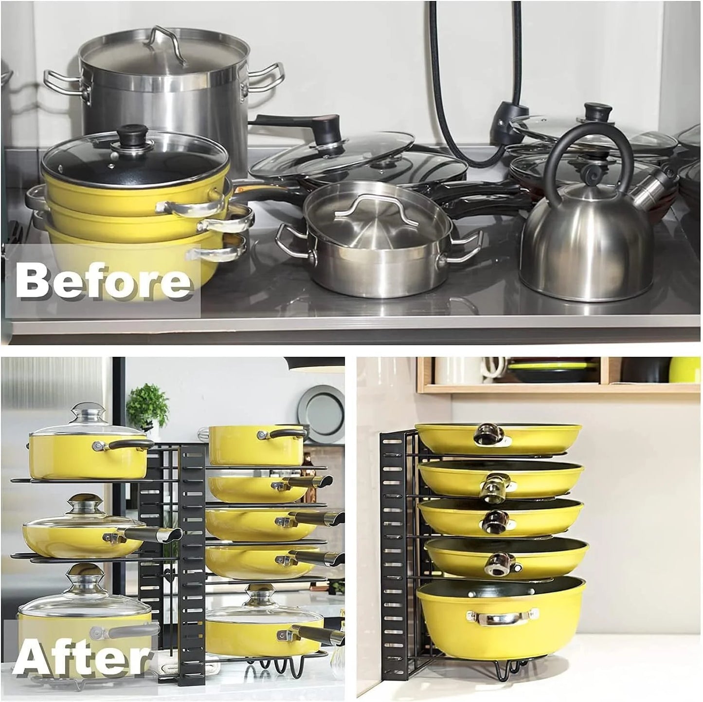 2-Pack Adjustable Pot and Pan Rack Organizers for Kitchen Storage and Organization