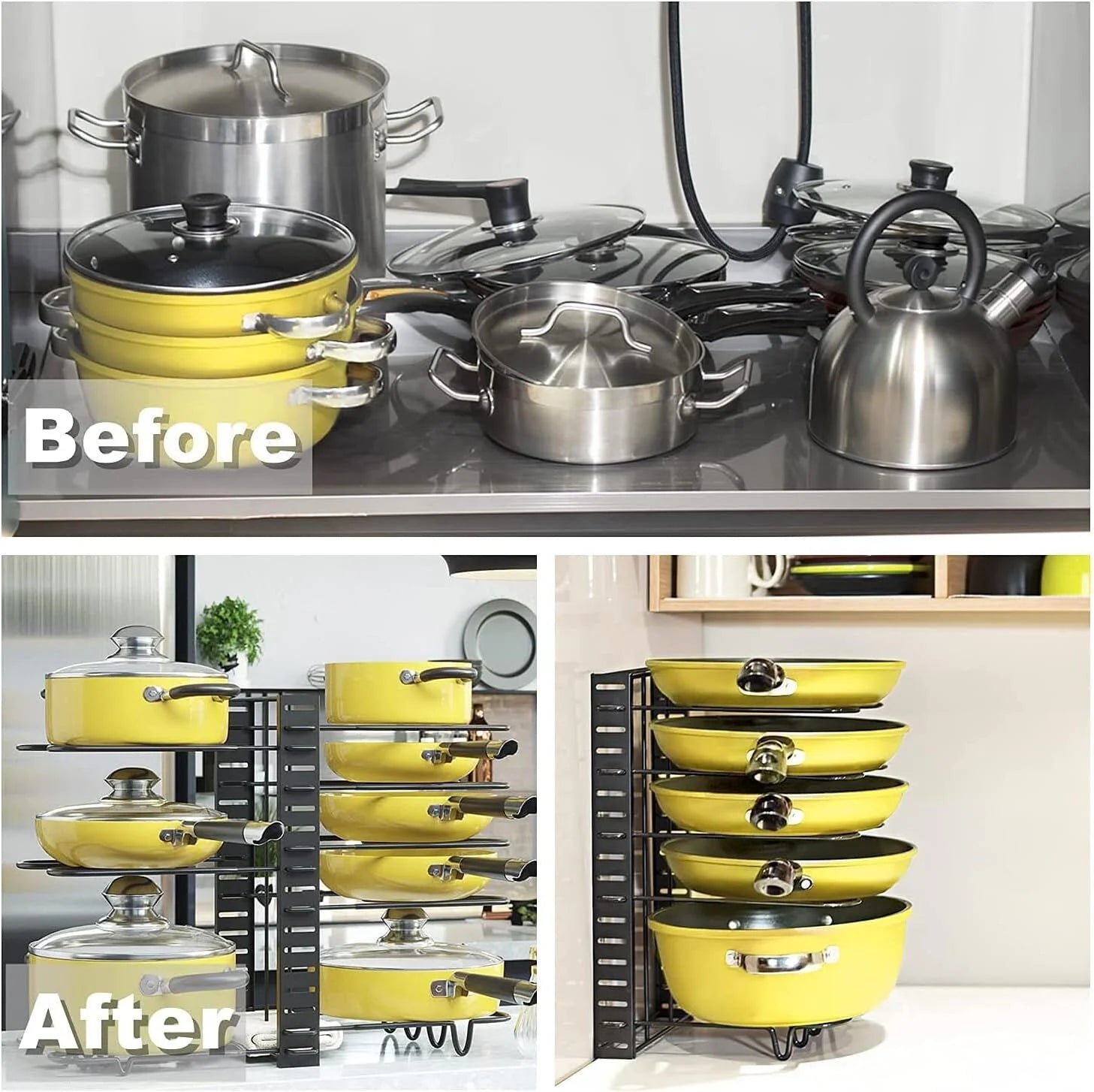 2-Pack Adjustable Pot and Pan Rack Organizers for Kitchen Storage and Organization