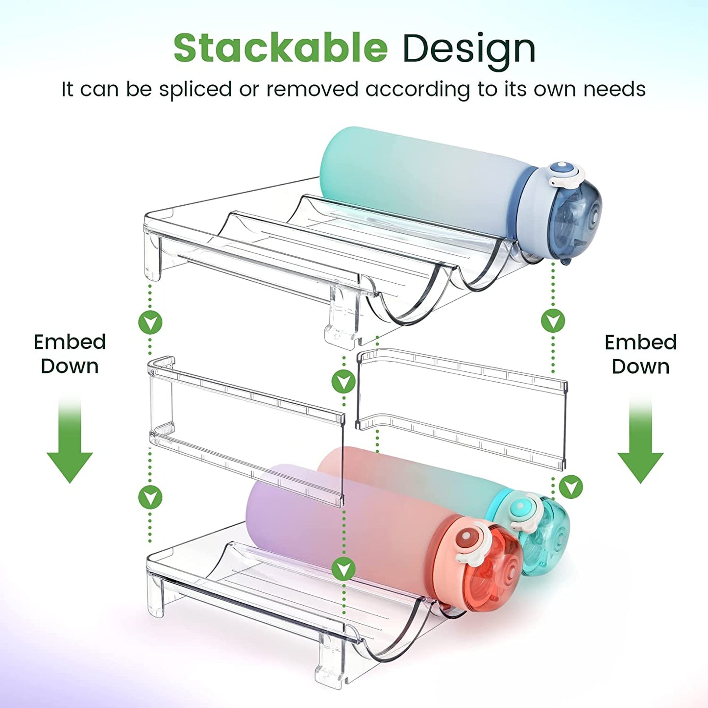 Maximize Your Space with Our Stackable Water Bottle Organizer - 2 Pack Storage Rack for Cabinets and Refrigerators