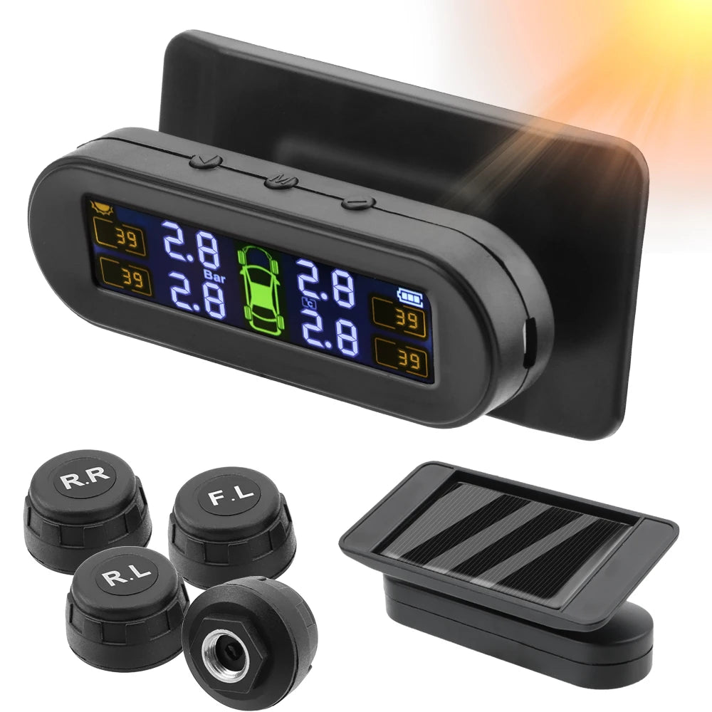 Advanced Solar Tire Pressure Monitoring System with Temperature Alerts - External Battery Version