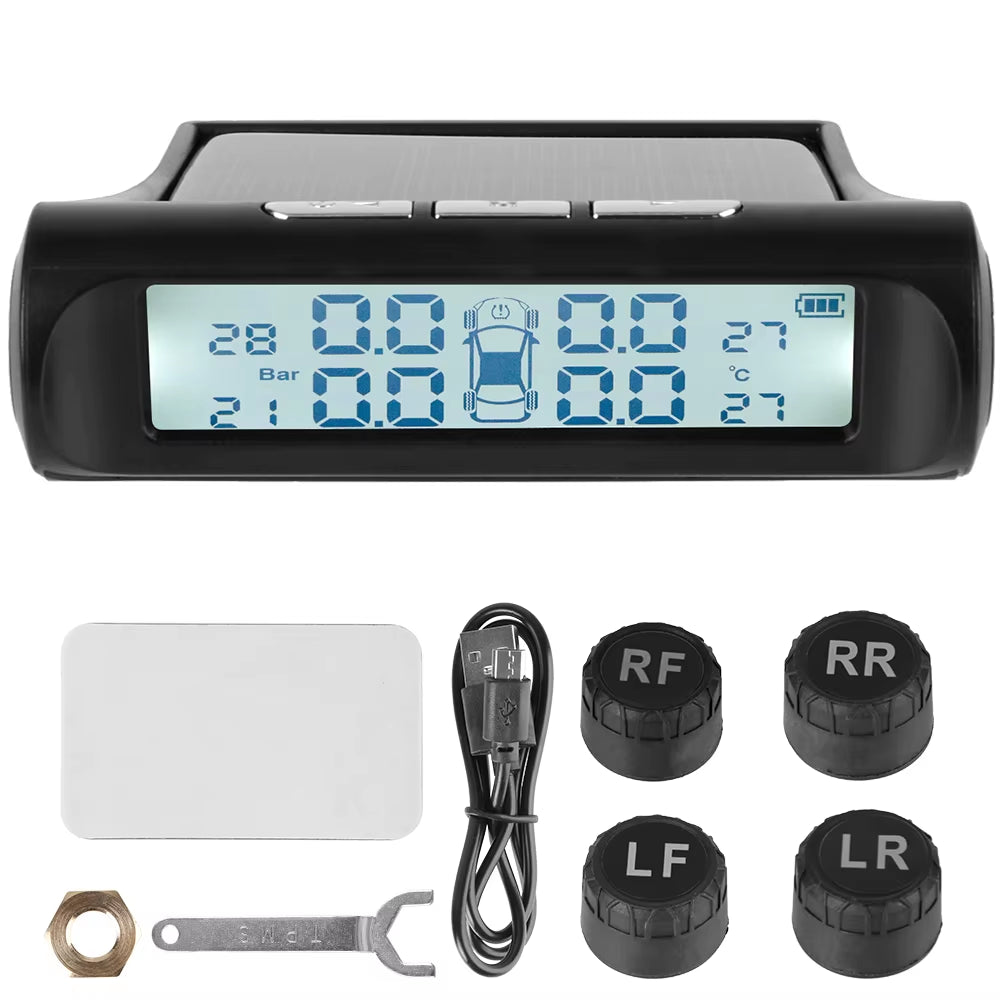 Advanced Solar Tire Pressure Monitoring System with Temperature Alerts - External Battery Version