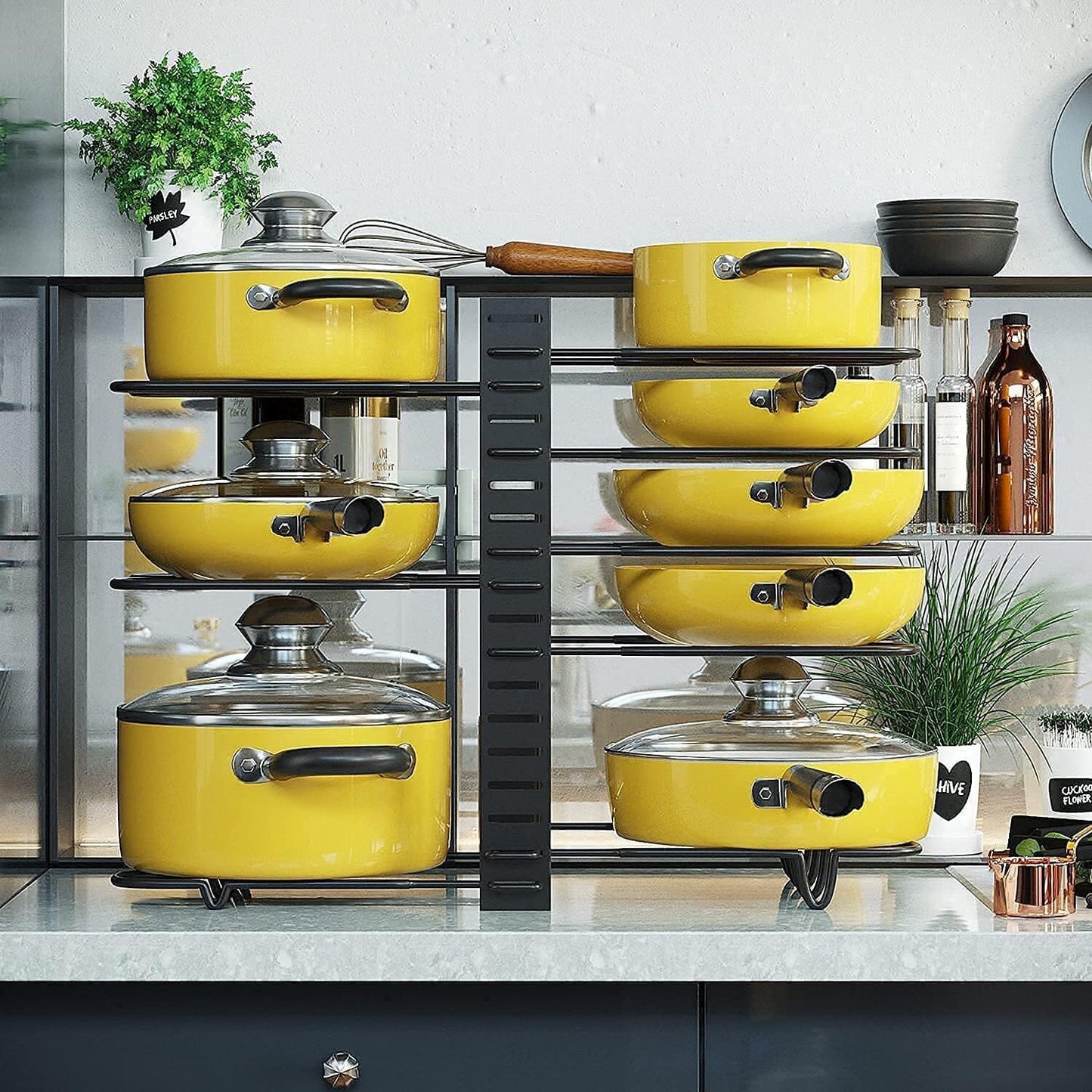 2-Pack Adjustable Pot and Pan Rack Organizers for Kitchen Storage and Organization