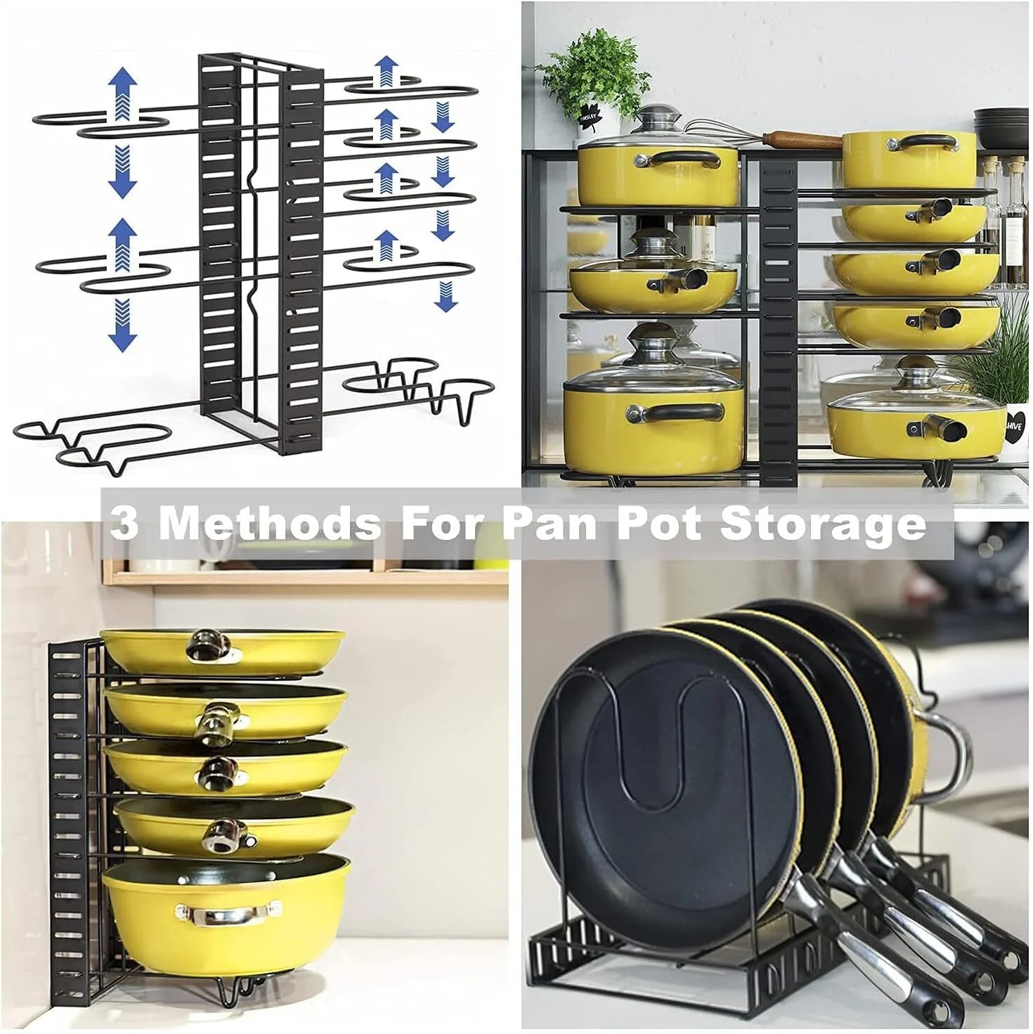 2-Pack Adjustable Pot and Pan Rack Organizers for Kitchen Storage and Organization