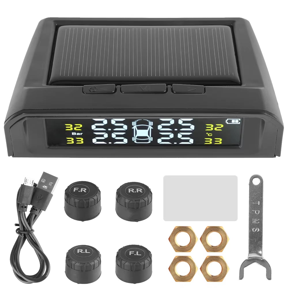 Advanced Solar Tire Pressure Monitoring System with Temperature Alerts - External Battery Version