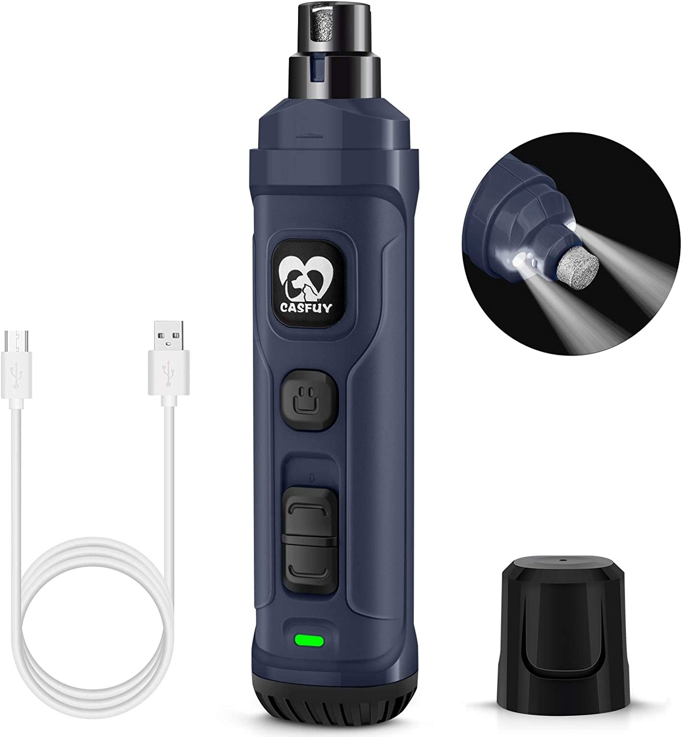 Dog Nail Grinder with Dual LED Lights - Enhanced 2-Speed Electric Pet Nail Trimmer for Professional, Quiet, and Painless Grooming of Small to Large Dogs and Cats (Blue)