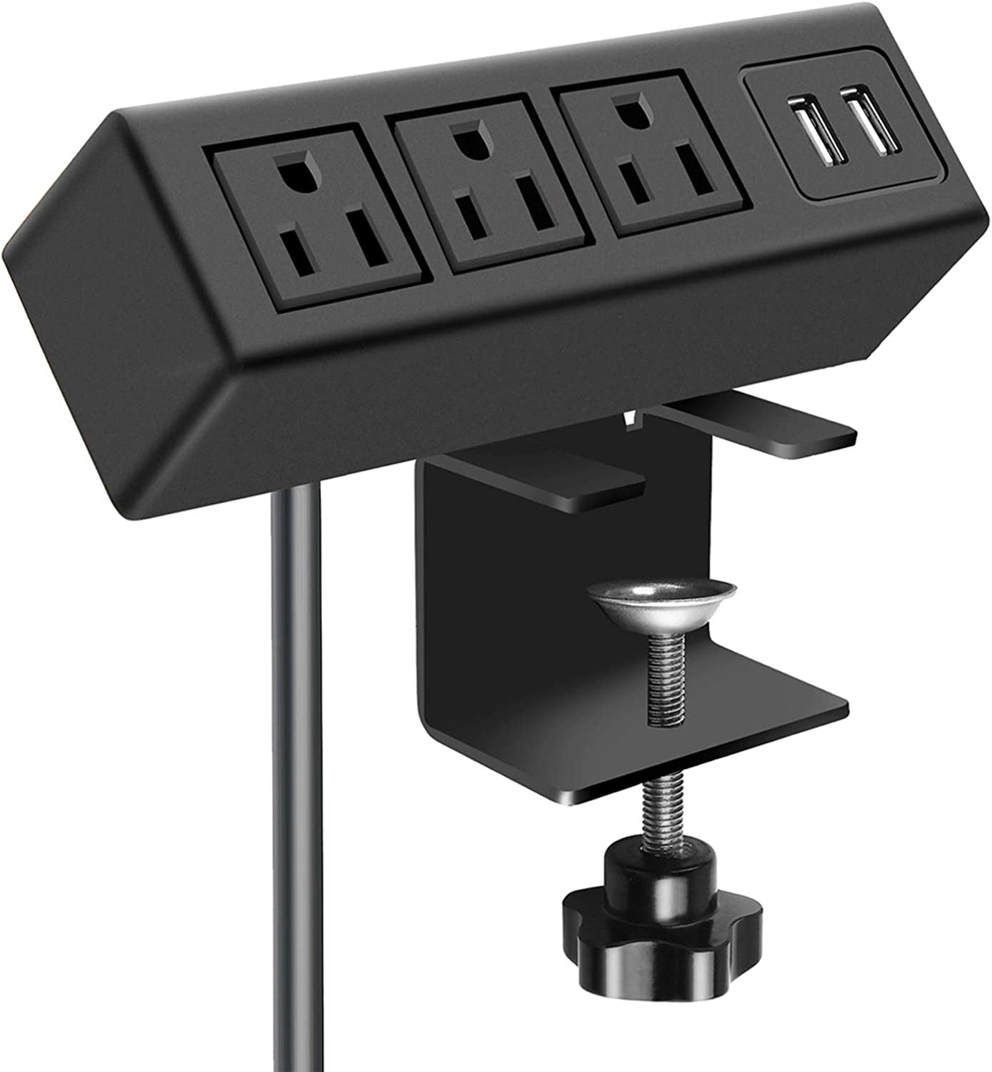 3-Outlet Desk Clamp Power Strip with USB Ports and Surge Protection, 1200J, Table Mount Charging Station, 125V 12A 1500W