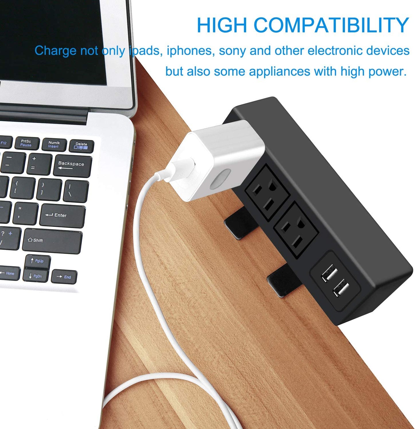 3-Outlet Desk Clamp Power Strip with USB Ports and Surge Protection, 1200J, Table Mount Charging Station, 125V 12A 1500W
