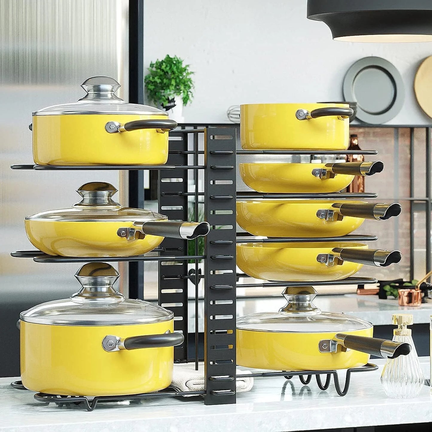 2-Pack Adjustable Pot and Pan Rack Organizers for Kitchen Storage and Organization